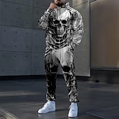 baratos Moletons e Sweatshirts de Halloween-Halloween Homens Caveiras 2pcs Conjuntos de moletom 3D Moletom Moletom com capuz Manga Longa Calças compridas Com Capuz Casual Diário Moderno Urbana Roupa Esportiva Streetwear Impressão 3D Primavera