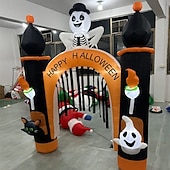 olcso Halloween fények-1 db 2,4 m-es halloweeni fekete macska koponya szellem fénnyel felfújható légmodell ívek udvari verandák bejárati ajtók gyep party halloweeni hangulat díszvilágítás eu/us/uk/au csatlakozó