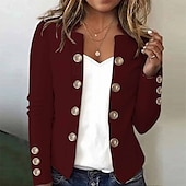 billiga Blazers och kostymer-Dam Kavaj Bekväm Knappar Mode Slät Gata Helgdag Dubbelknäppt Normal Hög krage Normal Långärmad Ytterkläder Svart Vit Rodnande Rosa Höst