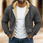 abordables Sudadera con capucha de vellón-Hombre Sudadera Sudadera con capucha y cremallera completa Sudadera con capucha de lana Sudadera con capucha forrada de polar Rojo tinto Negro Blanco Verde Ejército Azul Marino Con Capucha Plano