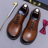 tanie Klasyczne Buty Eleganckie-Męskie skórzane półbuty wizytowe typu oxford – pierwsza warstwa skóry bydlęcej, klasyczny design typu brogs, sznurowane, formalne buty biznesowe do biura, na wesela i do profesjonalnego stroju