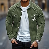 economico giacca camicia da uomo-Per uomo Animale Cavallo Camicia di Velluto a Coste Giacca camicia Sopracamicia Manica Lunga Casual All&#039;aperto Abbigliamento Quotidiano Autunno Inverno Collo ripiegato Bottonato Caldo Giacca con
