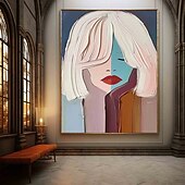 cheap People Paintings-Handmade Oil Paintings Canvas Wall Art Decoration Modern Cream Style Abstract Hair Salons Women's Decorative Paintings for Home Decor Rolled Frameless Unstretched Painting