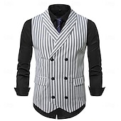 baratos Colete Masculino-Homens Colete Traje para coquetel Convidado do casamento Casual Vintage Primavera Outono Trespassado Poliéster Ajustável Listrado Fino Cinzento Claro Cinzento Escuro Colete