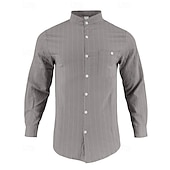 economico Camicie di lino-Per uomo Camicia Camicia di lino Camicia casual Camicia con Bottoni Camicia di cotone A righe Vacanza Camicia hawaiana Nero Bianco Blu reale Cachi Manica Lunga Colletto alla coreana Primavera Autunno
