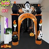 olcso Halloween fények-1 db 2,4 m-es halloweeni fekete macska koponya szellem fénnyel felfújható légmodell ívek udvari verandák bejárati ajtók gyep party halloweeni hangulat díszvilágítás eu/us/uk/au csatlakozó