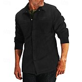 economico camicia da uomo con bottoni-Per uomo Camicia Camicia casual Camicia da Spiaggia Camicia di Velluto a Coste Camicia con Bottoni Nero Verde militare Grigio Manica Lunga Semplice Bavero Vacanza Camicia hawaiana Tasca Abbigliamento