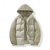 billiga Herrdunjackor och -parkas-Herr Vinterkappa Pufferjacka Vadderad jacka Ficka Polyester Semester Dagliga kläder Datum Normal Mode Ledigt Bekväm Håller värmen Vinter Enfärgad / vanlig färg Svart Vit Ljusgrön Röd Pufferjacka