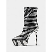 Γυναικεία μπλε και χρυσά μποτάκια στιλέτο με πλατφόρμα και πούλιες - έντονα υποδήματα για πάρτι, νυχτερινή ζωή Χαμηλού Κόστους Μπότες μόδας-Γυναικεία μπλε και χρυσά μποτάκια στιλέτο με πλατφόρμα και πούλιες - έντονα υποδήματα για πάρτι, νυχτερινή ζωή