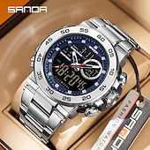 abordables Montres numériques-Sanda 6296 Montre à quartz électronique pour homme, résistante aux chocs, étanche, lumineuse, calendrier, numérique, décontractée