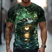 お買い得  アニマルプリントTシャツ-男性用 クロコダイル 3D Tシャツ 半袖 Tシャツ 3Dプリント クルーネック シャツ 誇張された デザイナー パーティー 祝日 緑 1# 緑 2# 緑 3# 夏 春 衣類 S M L XL XXL XXXL