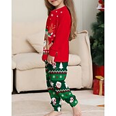 お買い得  親子お揃い服-ファミリールック パジャマ クリスマス柄 家 プリント ルビーレッド 長袖 活発的 マッチング衣装