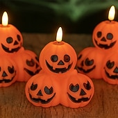 economico Halloween al chiuso-1 pz 10,7 * 10,2 cm zucca di Halloween a tre teste candela elettronica a led per interni ed esterni ristorante bar atmosfera divertente luce notturna batteria LR44 * 3