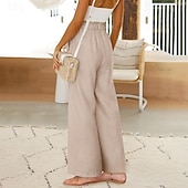 abordables pierna ancha y cintura alta-Mujer Perneras anchas pantalones Ropa de calle Casual Longitud total Cintura Media Plano Bolsillo Cintura elástica Cómodo Calle Festivos Ropa Cotidiana Azul Verde Menta Marrón Verde Ejército Otoño