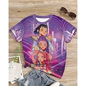 preiswerte Mädchen 3D Cartoon-K-Pop Demon Hunter, trendiges Anime-T-Shirt für Mädchen im Sommer, kurzärmelig, atmungsaktiv und bequem, bedrucktes Kindermode-T-Shirt, Freizeitkleidung, verspielter Stil, süßes Design, lustige