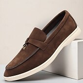 Brune herreloafers i semsket skinn med metalldetaljer – komfortable, casual businesssko til jobb, middager og høstantrekk billige Slip-ons og loafers til herrer-Brune herreloafers i semsket skinn med metalldetaljer – komfortable, casual businesssko til jobb, middager og høstantrekk