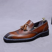 voordelige Premium leren loafers-Heren leren loafers met kwastjes - klassieke brogueschoenen van echt koeienhuid met geperforeerde details, instapschoenen voor zakelijk gebruik, op kantoor, op bruiloften en bij elegante gelegenheden