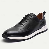 billige Førsteklasses joggesko i skinn-brune herresneakers i skinn – lette sportssko med snøring for hverdagsbruk, reiser og helgetur