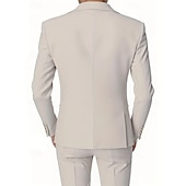 お買い得  ビジネススーツ-男性用 ウェディングスーツ カジュアル ビジネス ベージュ 春、夏、秋、冬 スーツ ピークドラペル フォーマル ソリッド テイラーフィット 2点セット ダブルブレスト ６ボタン