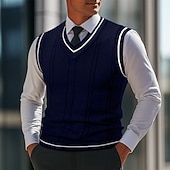 billige genser for menn-Herre Genser Genser vest Pullover genser Vest Riflet Strikke Vanlige topper Strikket Slank passform عادي V-hals Strikketøy Moderne Avslappet Dagligdagstøy Klær Høst Svart Hvit L XL 2XL
