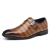 abordables Officiel-Mocassins à boucle pour homme en cuir marron embossé crocodile – chaussures habillées classiques à boucle pour le bureau, les banquets et les soirées