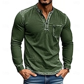 preiswerte Lässiges Henley-T-Shirt-Herren Henley Hemd T-Shirt Langarmshirt Langarm Henley Herbst Winter Retro Mode Designer Nostalgisch Mode Jahrgang Urlaub Straße Ausgehen Schwarz Rosa Marineblau Top T-Shirt für Herren