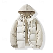 billiga Herrdunjackor och -parkas-Herr Vinterkappa Pufferjacka Vadderad jacka Ficka Polyester Semester Dagliga kläder Datum Normal Mode Ledigt Bekväm Håller värmen Vinter Enfärgad / vanlig färg Svart Vit Ljusgrön Röd Pufferjacka
