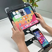 お買い得  スマホホルダー-2-in-1調整可能なカーボンスチール製携帯電話 &amp;タブレットホルダー付きノートパソコンスタンド - 折りたたみ式デザイン、180度の高さ調整可能、コンピューター、タブレット、スマートフォンに最適