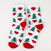 abordables calcetines caseros-Calcetines navideños para mujer, calcetines gruesos de lana coral, calcetines de felpa que no sueltan pelo con reno &amp;Diseño de Papá Noel, calcetines navideños cálidos y acogedores