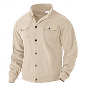 preiswerte Lässige Jacken-Herren Leichte Jacke Cordjacke Freizeitjacke Urlaub Täglich Atmungsaktiv Tasche Frühling Herbst Einfach Mode Klassisch Revers Regulär Schwarz Braun Hellgrau Armeegrün Aprikose Jacken