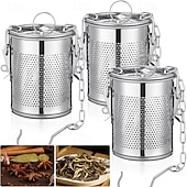 cheap Kitchen Utensils &amp; Gadgets-Large Tea Infuser for Loose Leaf Stainless Steel Tea Strainers and Spice Ball Extra Fine Mesh Strainer with Chain Hook and Lid