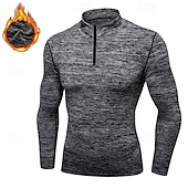 cheap Running Tee &amp; Tank Tops-Men&#039;s Compression Shirt Fleece Base Layer Workout Tops Long Sleeve Top Athleisure Solid Colored Quick Dry Warm Gym Basketball Athletic Sportswear Activewear Black Blue Light Grey