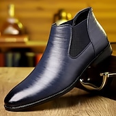 halpa Juhlakengät-Miesten laivastonsiniset chelsea-saappaat, klassinen slip-on-malli, tyylikkäät aitoa nahkaa olevat juhlasaappaat yritys-, toimisto- ja juhlatilaisuuksiin.