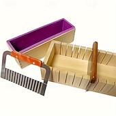 cheap DIY Art-Silicone Soap Molds for Soap Making Kit Soap Making Supplies with Soap Cutters, Wooden Box, Wavy and Straight Scraper