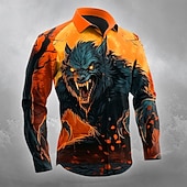 お買い得  ヴィンテージシャツ-メンズ アニマル オオカミ コスチューム シャツ ボタンアップ シャツ 長袖 ダーク ゴシックスタイル アウトドア ホリデー 春 秋 ターンダウン 3D プリント カラー付きシャツ オレンジ イエロー ブルー オレンジ ダークブルー