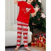 cheap Matching Outfits-Family Pajamas Christmas Pattern Home Print Red Short Sleeve Active Matching Outfits