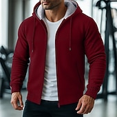 economico Felpa con cappuccio in pile-Per uomo Felpa con cappuccio Felpa con cappuccio a zip intera Felpa con cappuccio in pile Felpa con cappuccio foderata in pile Nero Rosso Borgogna Blu marino Grigio chiaro Con Cappuccio Semplice