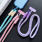 baratos Cordões de telefone e pulseiras-Corda trançada de três fios colorida da moda para meninas, corda diagonal cruzada, anti-perda e resistente, chaveiro para celular, corda de pendurar de cor sólida