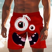 abordables Retro Vintage &amp; Ética-Hombre Dibujo 3D Cara de la sonrisa Ojos grandes Boxers de Natación Pantalones de Natación Pantalones de Surf Media cintura Gracioso Exterior Vacaciones Uso Diario Bolsillos laterales Forro de malla