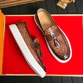 preiswerte Freizeit-Loafer-Braune Herren-Loafer mit Krokodilmuster und Quasten – luxuriöse Slipper für Business, Abendpartys und formelle Anlässe