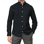 economico camicia da uomo con bottoni-Per uomo Camicia Camicia Estiva Camicia casual Camicia da Spiaggia Camicia con Bottoni Nero Bianco Kaki Azzurro Manica Lunga A righe Colletto alla coreana Vacanza Camicia hawaiana Abbigliamento