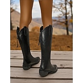 abordables Bottes de cheval-Bottes d&#039;équitation pour femmes jusqu&#039;aux genoux avec languettes de traction, design confortable à enfiler à talon bas, chaussures de mode de style western classique pour une tenue décontractée