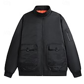 abordables Vestes Décontractées-Homme Veste Décontractée Rembourré Extérieur Vacances Chaud Fermeture éclair Avec Poches Automne Hiver Uni Mode Streetwear Col montant Régulier Noir Vert Veste