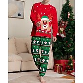 お買い得  親子お揃い服-ファミリールック パジャマ クリスマス柄 家 プリント ルビーレッド 長袖 活発的 マッチング衣装