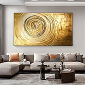 preiswerte Landschaftsgemälde-handgemachtes abstraktes 3D-Ölgemälde in Gold mit abstrakten Spiralmotiven in leuchtenden Goldtönen und pastosen Pinselstrichen für die Inneneinrichtung