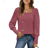 abordables Hauts Texturés-Femmes Chemisier texturé T-shirt Uni Mode Moderne manche longue Col carré Hauts Réguliers Quotidien Sortir Boutons Bordeaux Noir Rouge Marron clair Bleu Printemps Automne