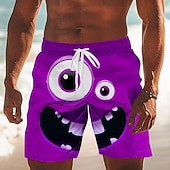 abordables Retro Vintage &amp; Ética-Hombre Dibujo 3D Cara de la sonrisa Ojos grandes Boxers de Natación Pantalones de Natación Pantalones de Surf Media cintura Gracioso Exterior Vacaciones Uso Diario Bolsillos laterales Forro de malla