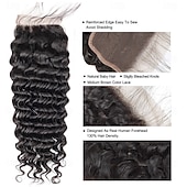 abordables 3 paquets extensions à fixation-Extensions de cheveux brésiliens ondulés, lot de 3 mèches avec fermeture en dentelle 4x4, 25,4 à 71,1 cm, pour femmes noires