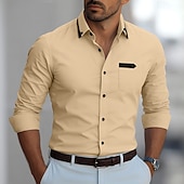 billiga Button Down-skjortor för män-Herr Skjorta Slät Formell Bröllop Vin Blå Grön Khaki grön Långärmad Nedvikt Sommar Vår Kläder Lappverk