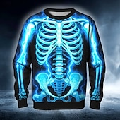 preiswerte Halloween-Hoodies &amp; Sweatshirts-Halloween Tag der Toten Schädel Herren Skelett Kostüm Sweatshirt Punk Party Langarm Rundhalsausschnitt Urlaub rot blau Rundhals 3D alle Jahreszeiten Designer